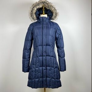 Eddie Bauer Women’s Lodge Down Parka with Detachable Hood. Size M, Blue.
